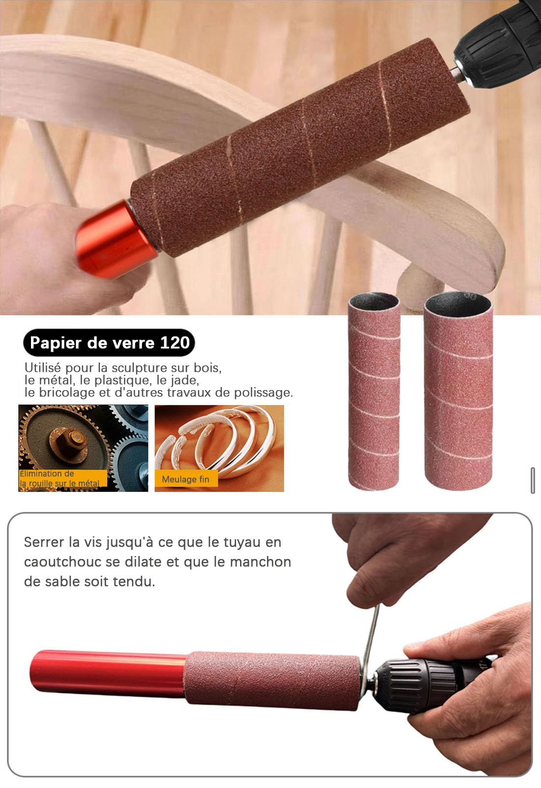 banapoy Tambour de Ponçage Portatif en Caoutchouc, Mandrin de Ponçage de 1,5, Adaptateur de Ponceuse à Broche pour Perceuses Colonne et Perceuse électrique, 10 Manchons Ponceuse à Broche