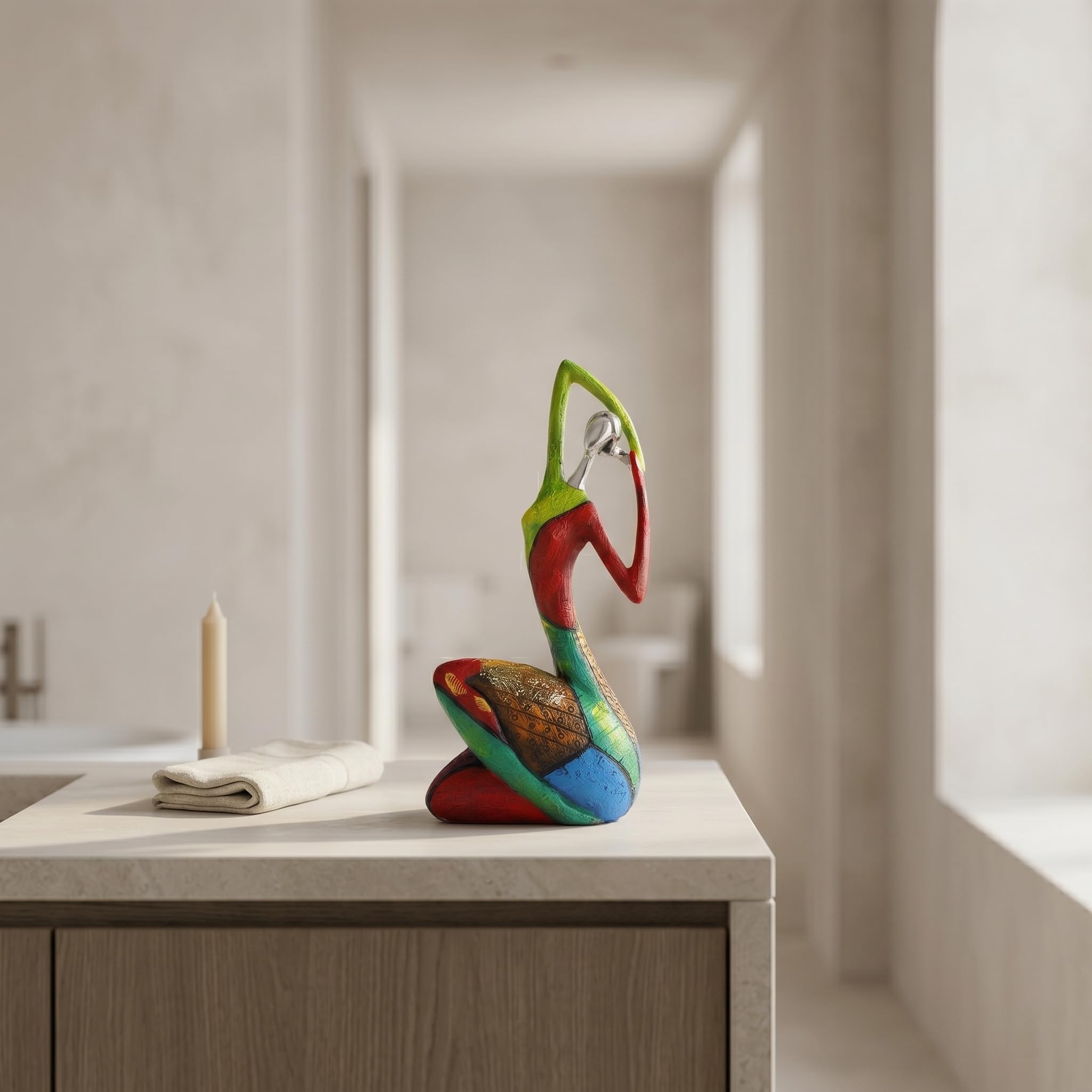 suruim Scultura di donna di arte astratta, statua colorata con personaggio yoga, per decorazione moderna della casa, statuetta fatta a mano con design espressivo, dipinto a mano, statua di donna (C)
