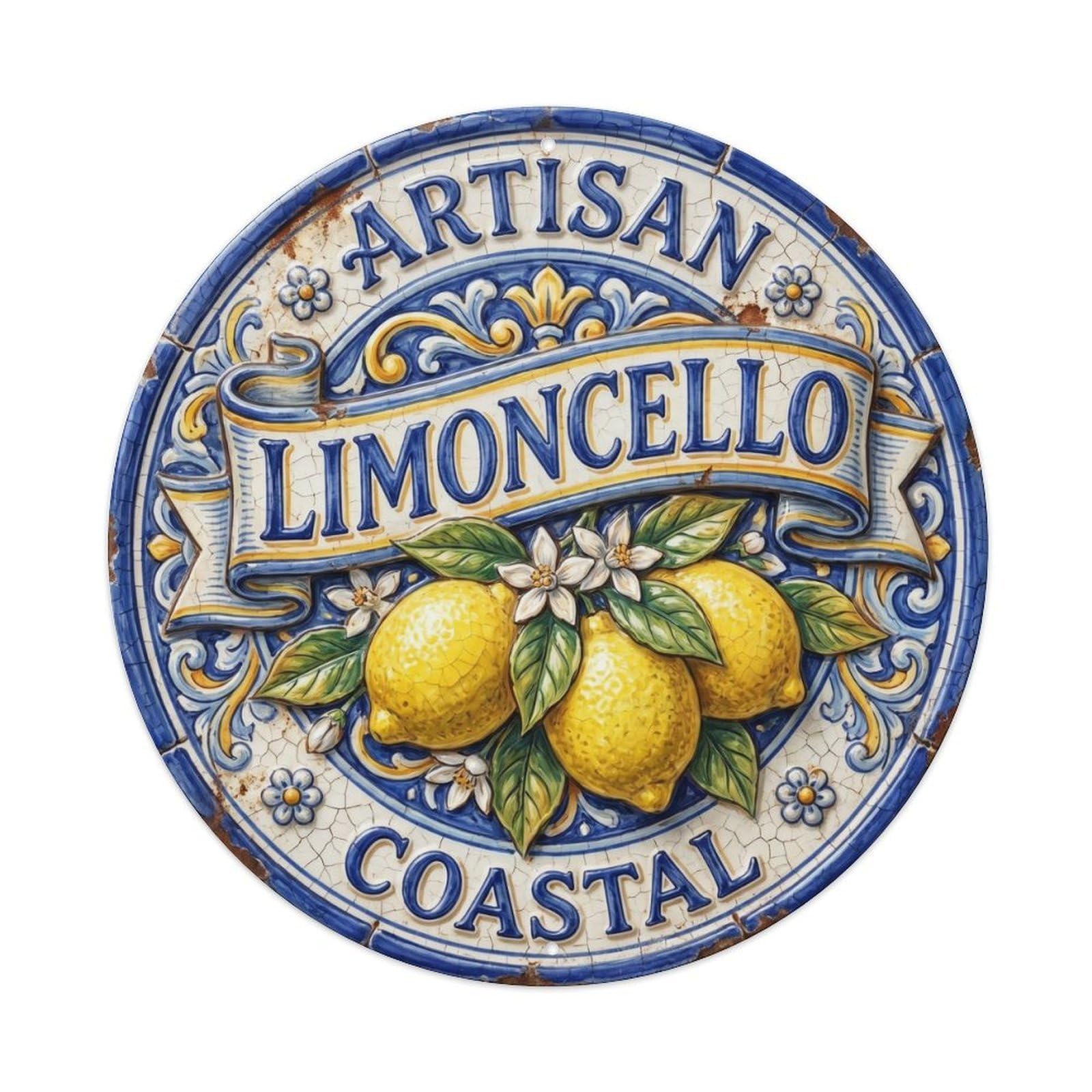 Artisan Coastal Seal Limoncello Vintage Metal Tin Sign Plaque Wall Decor for Cafe, Club, Garden Round Metal Poster 8x8Inch