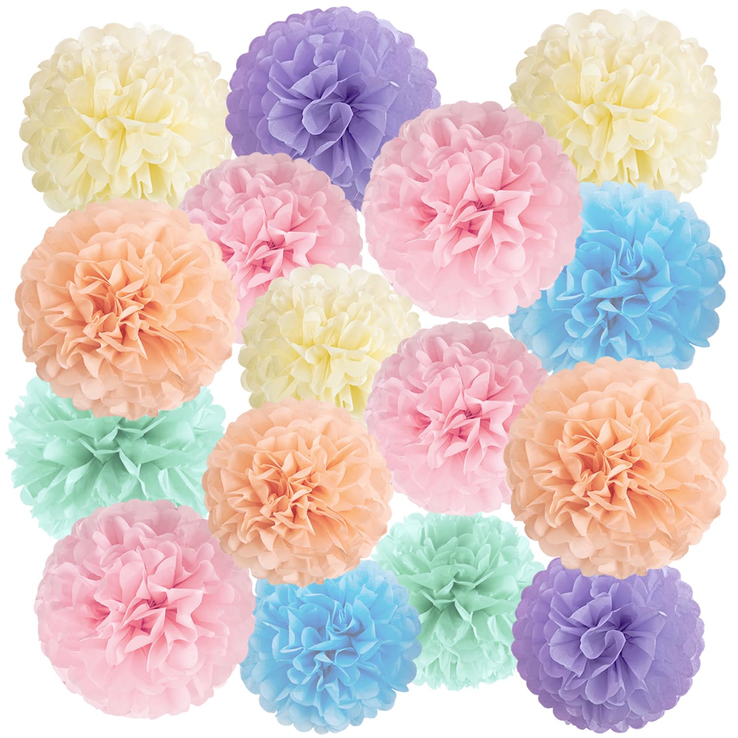 16PCS Pastel Paper Tissue Pom Poms Decoration Macaron Rainbow Candy Ice Cream Easter Paper Flower Balls Wall Hanging Decor for Birthday Wedding Spring Pastel Decoration