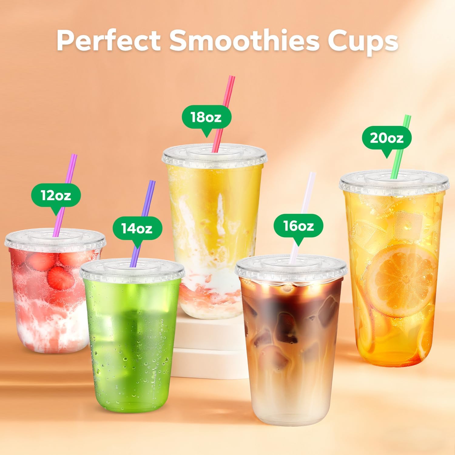 50PCS 12 oz Clear Plastic Cups with Lids and Colorful Straws, Round Bottom Disposable To Go Iced Coffee Smoothie Juice Boba Cups, PET Party Cups for Holiday, Birthdays, Picnics, Valentine's Day - Image 7