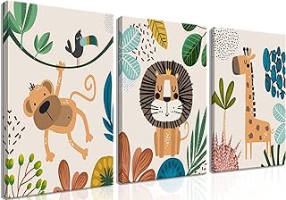 AKWISH Safari Jungle Nursery Wall Decor Set of 3 - Framed Animal Canvas Wall Art for Baby Room, Toddler Boy or Girl Bedroom, Cute Safari Themed Baby Nursery Decor 12x16in