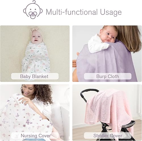 Miniatura 4 de Little Grape Land Juego de 3 mantas de muselina para recién nacidos y bebés, 100% algodón, suaves y transpirables, 47 x 47 pulgadas, color