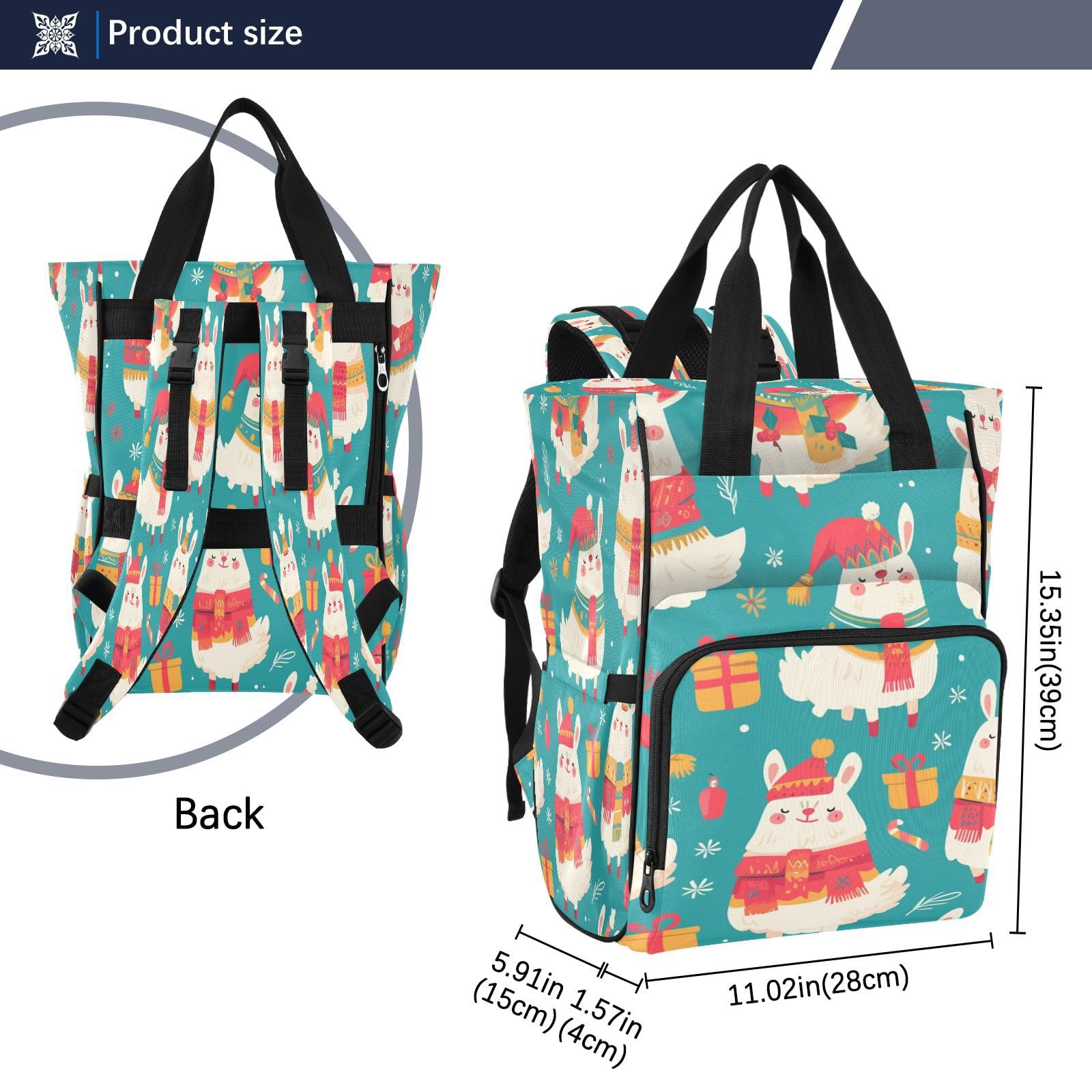 Blanco Festivo Colorido Invierno Mochilas de Pañales para Gran Capacidad Pañal Bolso Mochila para Viajar al Aire Libre Mamá y Papá