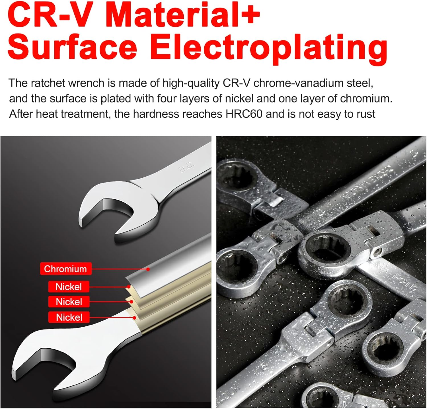 WISEUP Flex-Head Ratchet Wrench, 18mm Wrench CR-V Forged, 180 ° Adjustable Anti-slip Hand Tools