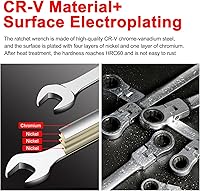 Vista 2 de WISEUP - Llave de trinquete CR-V forjada, llave de trinquete de cabeza flexible de 10 mm, llave de diseño industrial de doble uso, herramientas