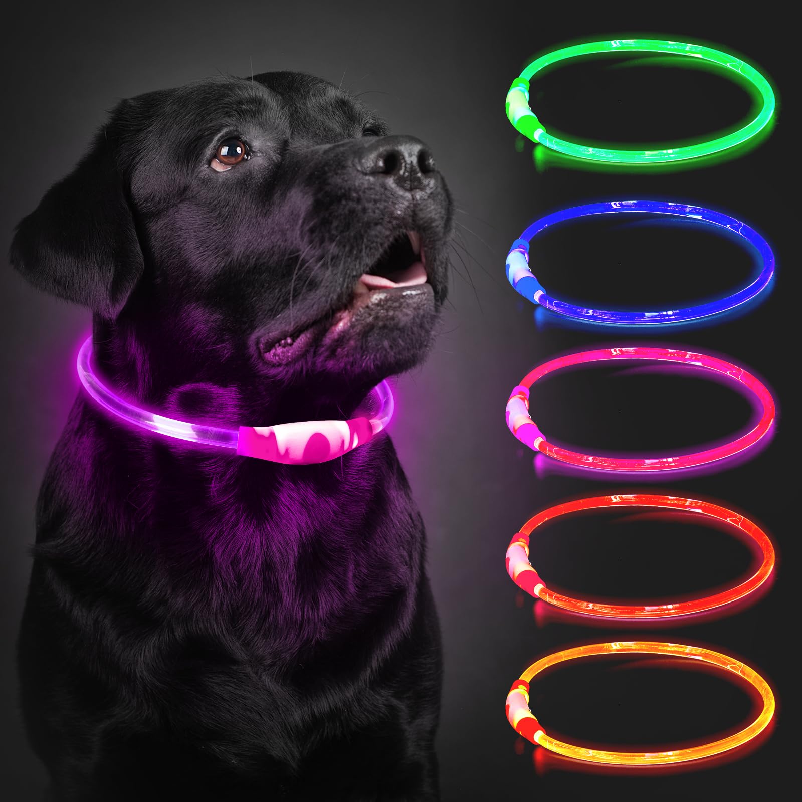 Light Up Dog Collar Rechargeable, LED Collar Waterproof with 3 Flash Glowing Modes
