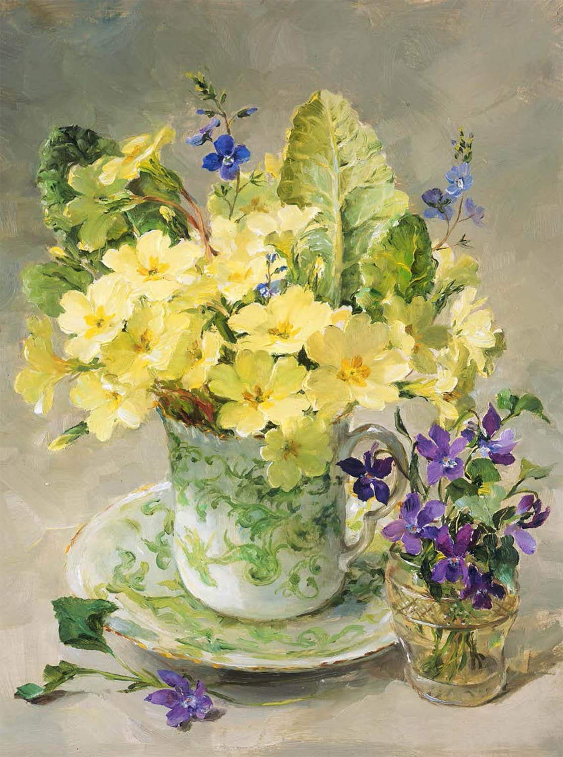 Primroses & Violets  -Anne Cotterill  Art Blank Greeting/ Birthday Card  Flowers