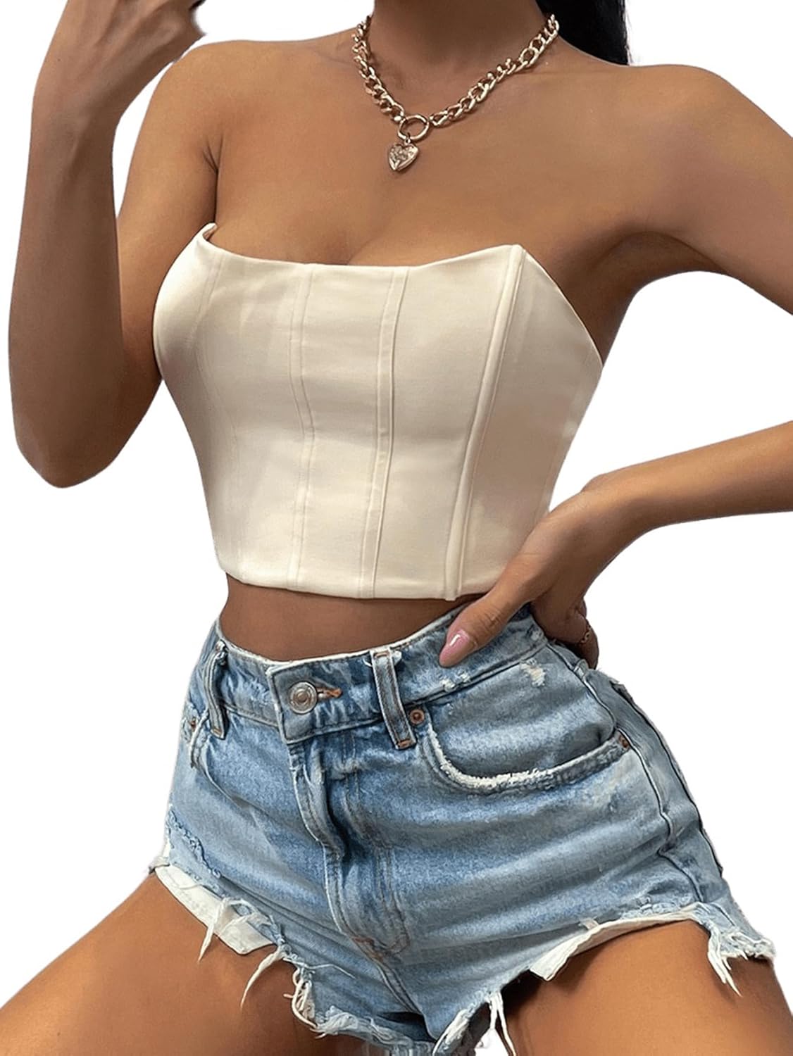 GORGLITTER Women's Sexy Tube Tops Western Cowgirl Nashville Outfits Y2K Strapless Bandeau Bustier Corset Crop Top Trendy