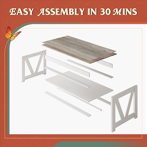 Miniatura 7 de WLIVE Mesa de centro de granja, mesa de sala de estar con almacenamiento, mesa central de madera de 43 pulgadas con marco en forma de V para oficina