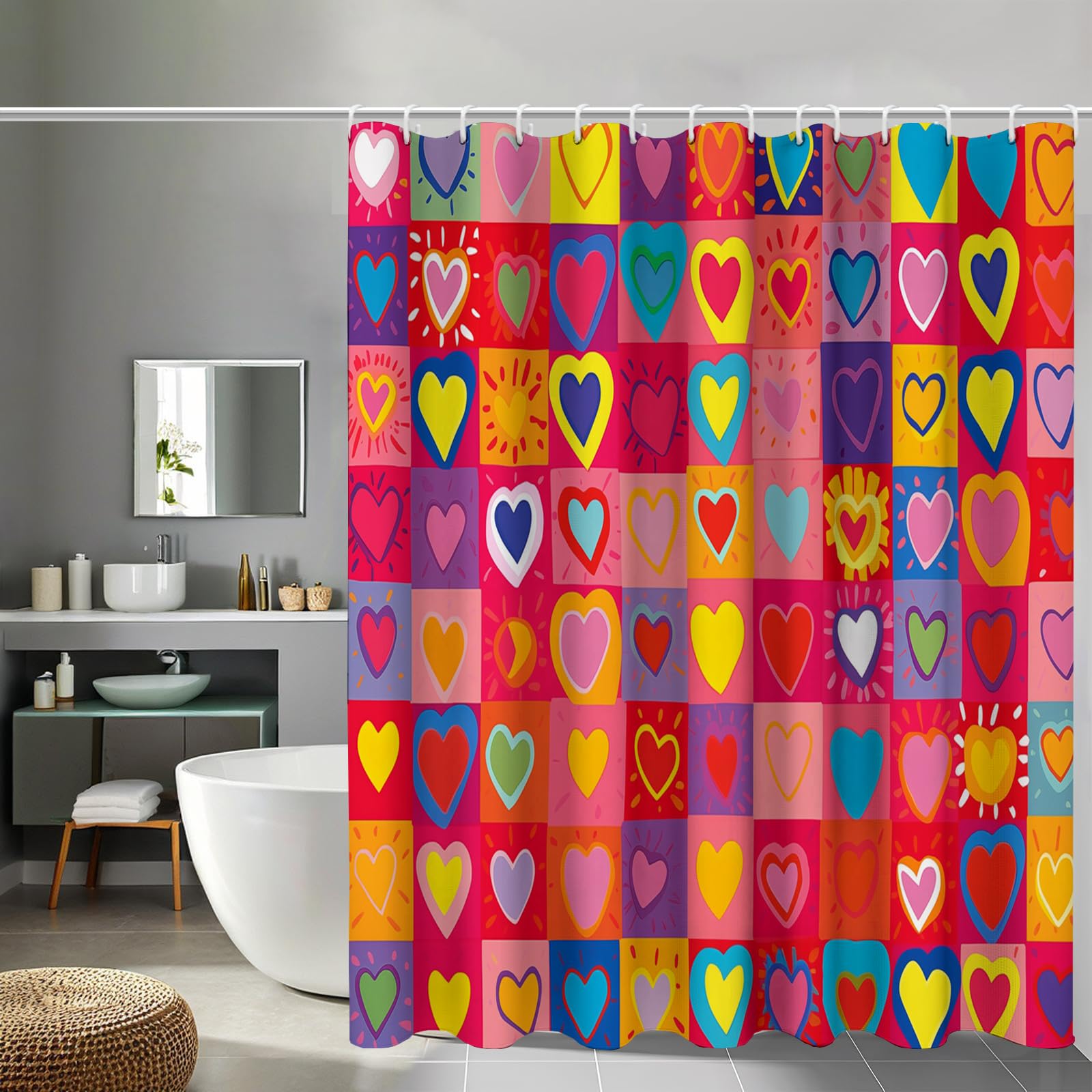 Rideau de douche imperméable 180x200 rouge rose en tissu polyester lavable pour salle de bain