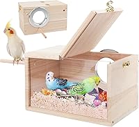 RYPET Transparent Parakeet Nesting Box with Perch - Natural Wood Bird Breeding House for Cockatiels, Lovebirds, Budgies, Finches, Canaries