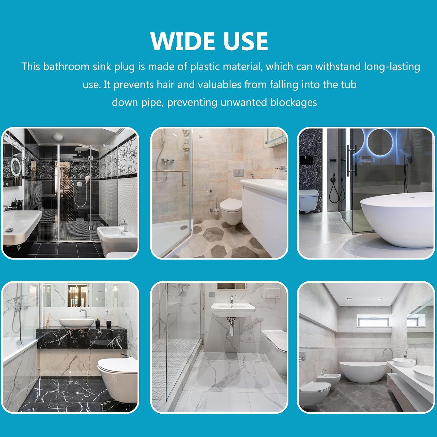 Bathtub Stopper Silver Abs Drain Plug with Hair Catcher for Bathroom | Sink and Bathtub Use, Easy Install, Keeps Drains Clean, Prevents Clogging