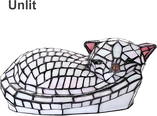 Miniatura 4 de A0013 - Lámpara de mesa estilo Tiffany con diseño de gato dormido, 11.5 pulgadas de largo x 7.125 pulgadas de ancho x 5.5 pulgadas de alto, luz