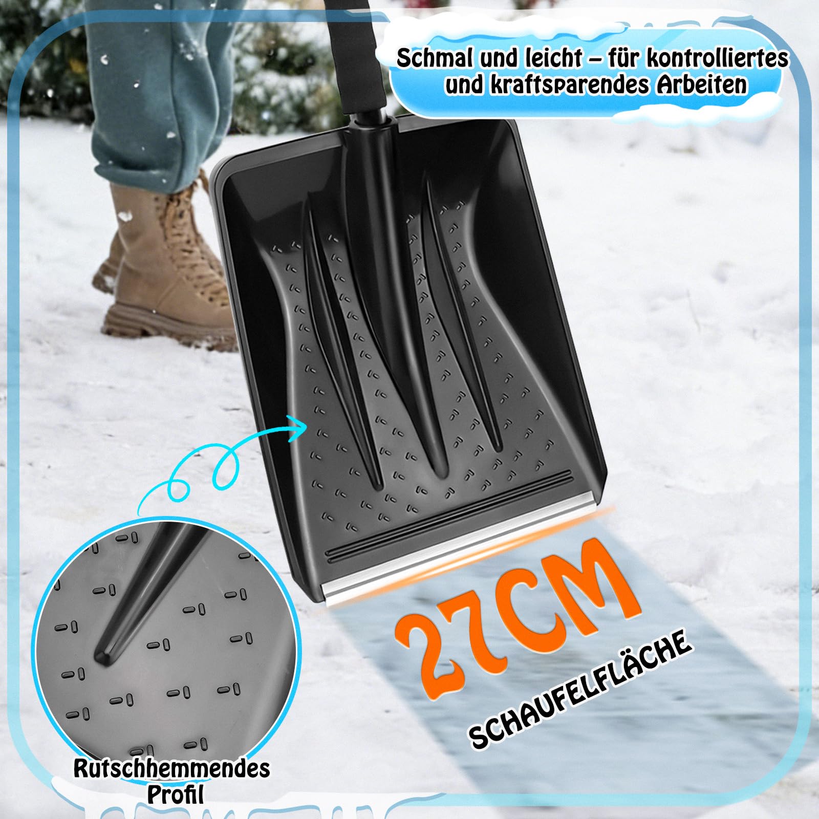 Pelle à neige en plastique avec manche en métal, pelle à neige avec 4 pièces, design amovible, légère pour voiture, trottoir et terrasse