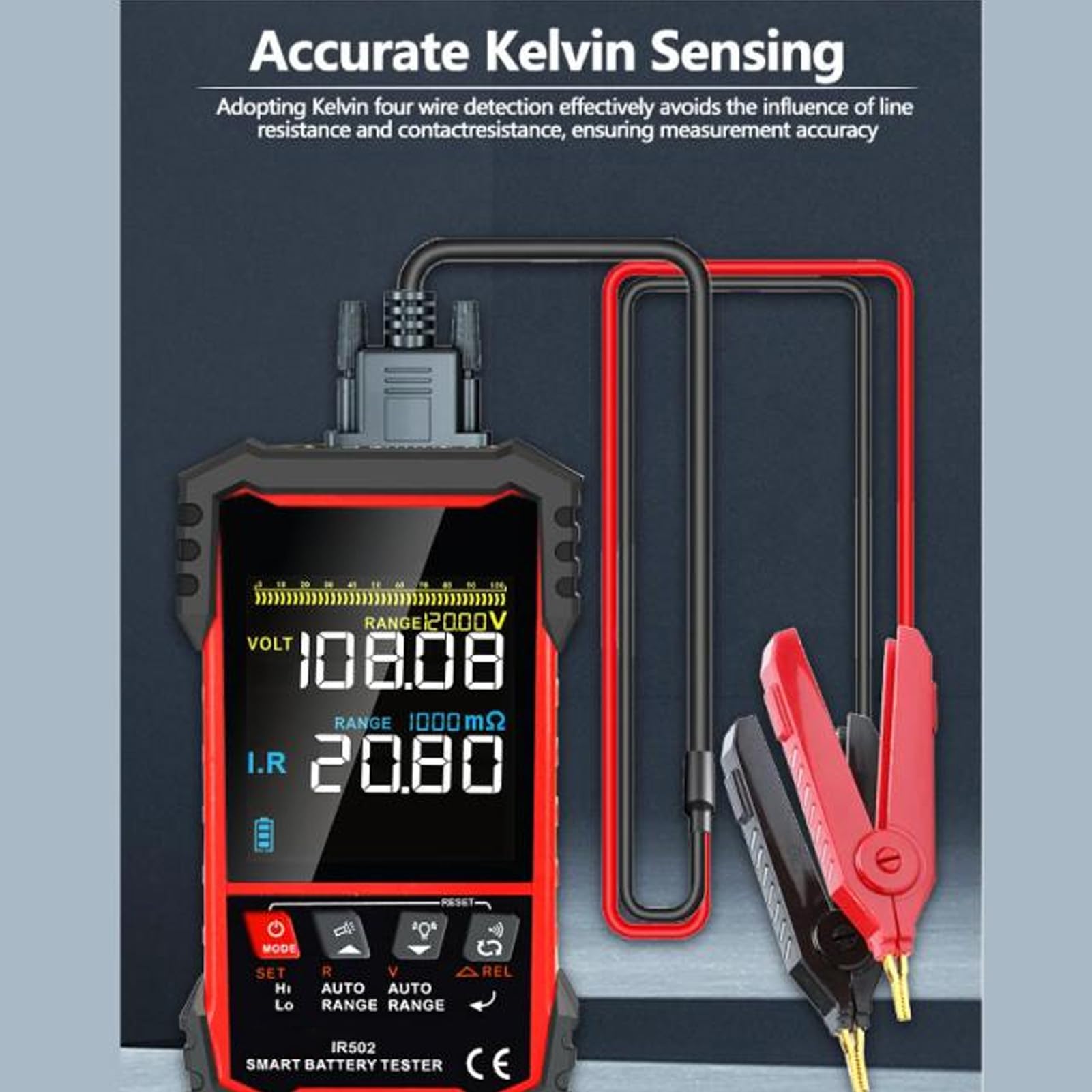 Tester digitale per batteria per auto, con tensione da 0 a 120 V CC e misurazione della resistenza interna da 0 a 500 Ω, allarme basso-alto, indicatore di salute, per moto,