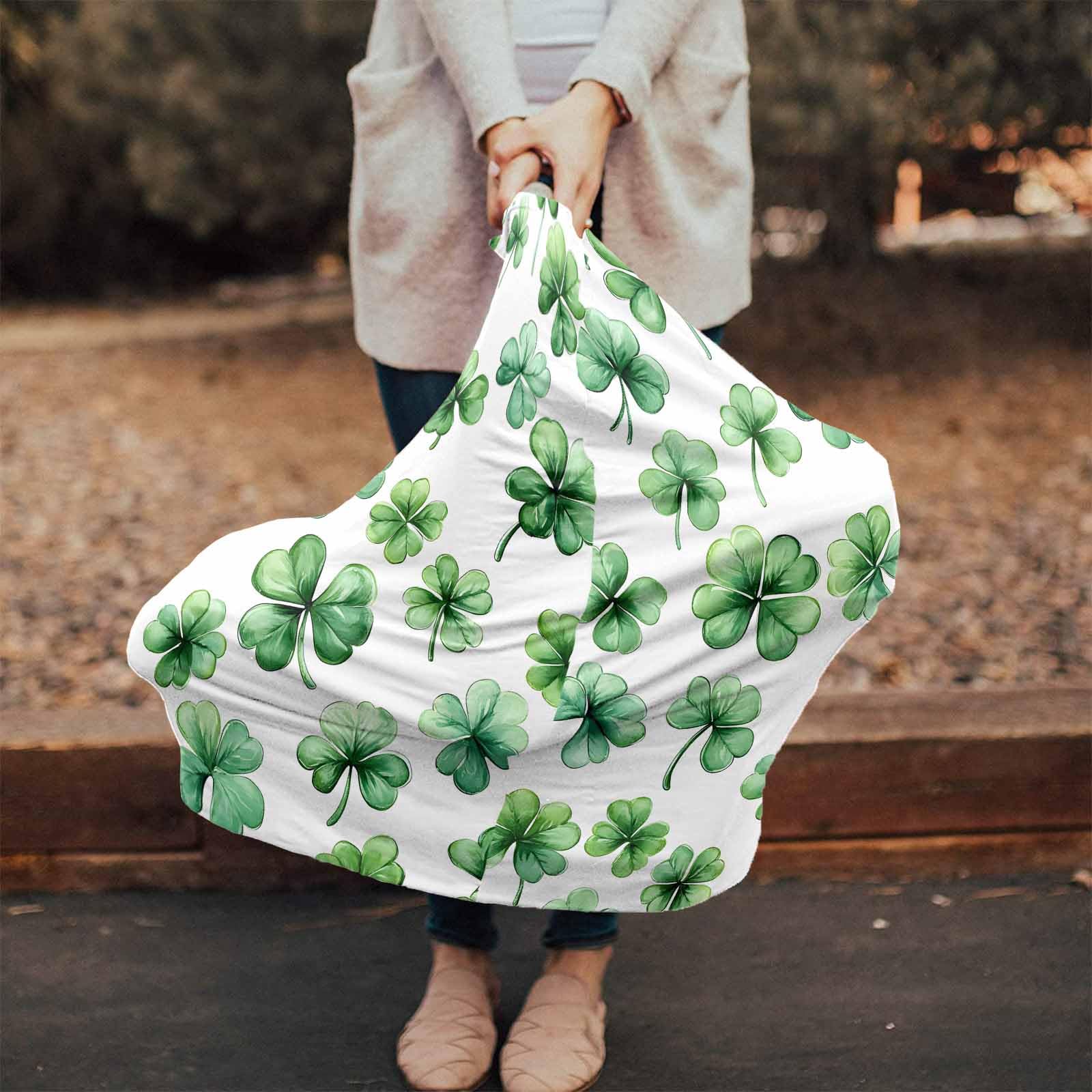 Nursing Cover for Breastfeeding Scarf, St Patrick's Day Shamrock Plant Spring Baby Car Covers Super Soft Multi Use for Canopy Shopping Cart Cover Blanket Stroller Cover