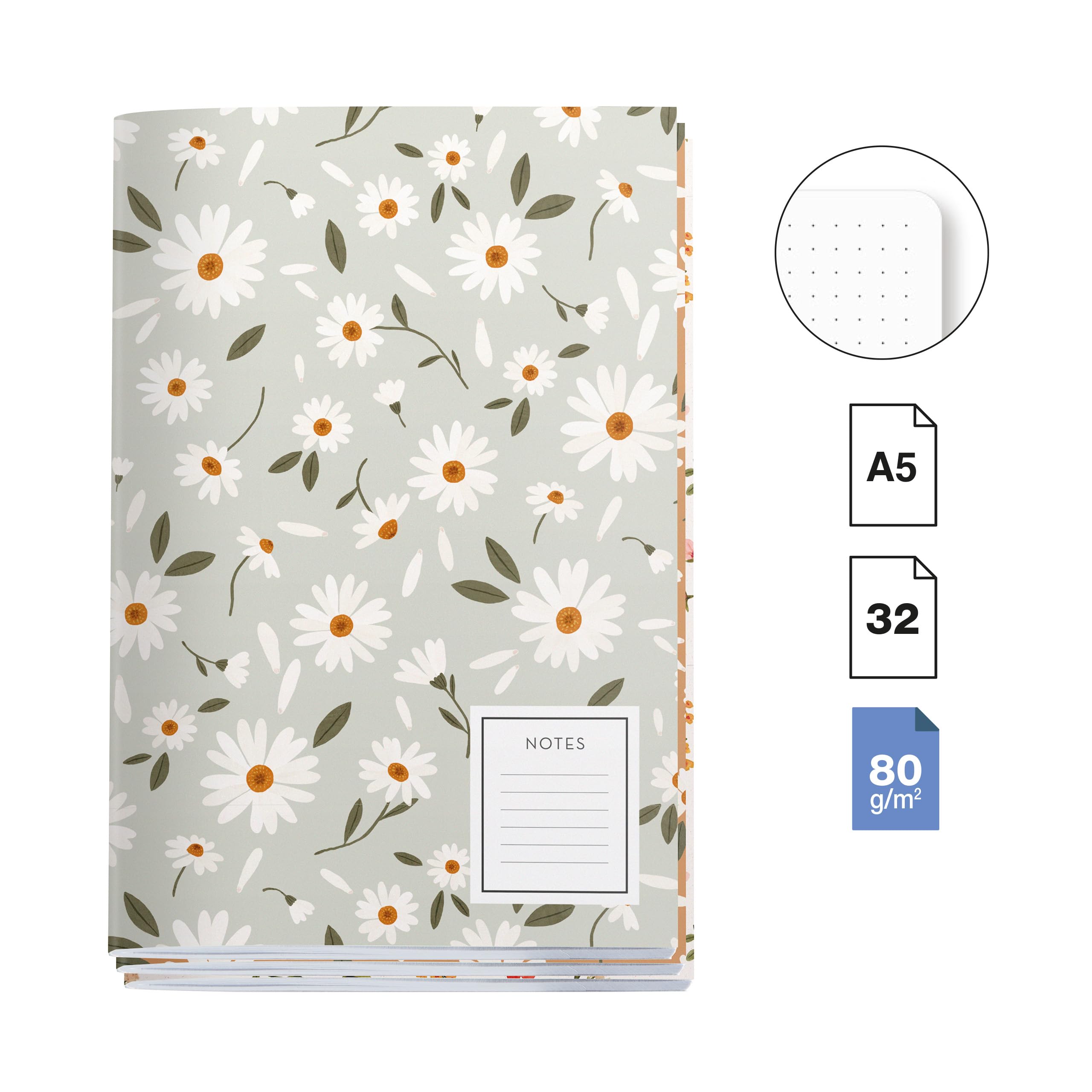 Miquelrius, A5 notebooks (142 x 210 mm) stitched, Pack of 3 notebooks, white dotted interior, 32 sheets of 80 g/m² each - Image 2