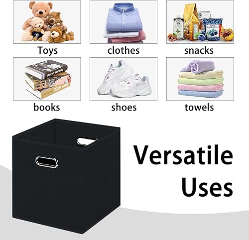 Miniatura 3 de Cubos de almacenamiento plegables negros, caja de almacenamiento de tela, cestas organizadoras con asas dobles para organizador del hogar (negro)