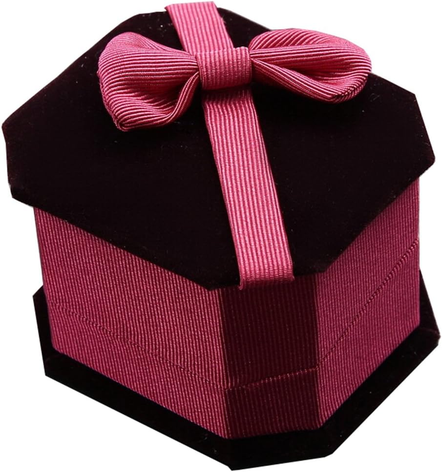 Bowknot Flannelette Necklace Ring Earrings Display Case Storage Jewellery Gift Box Jewelry (Burgundy)