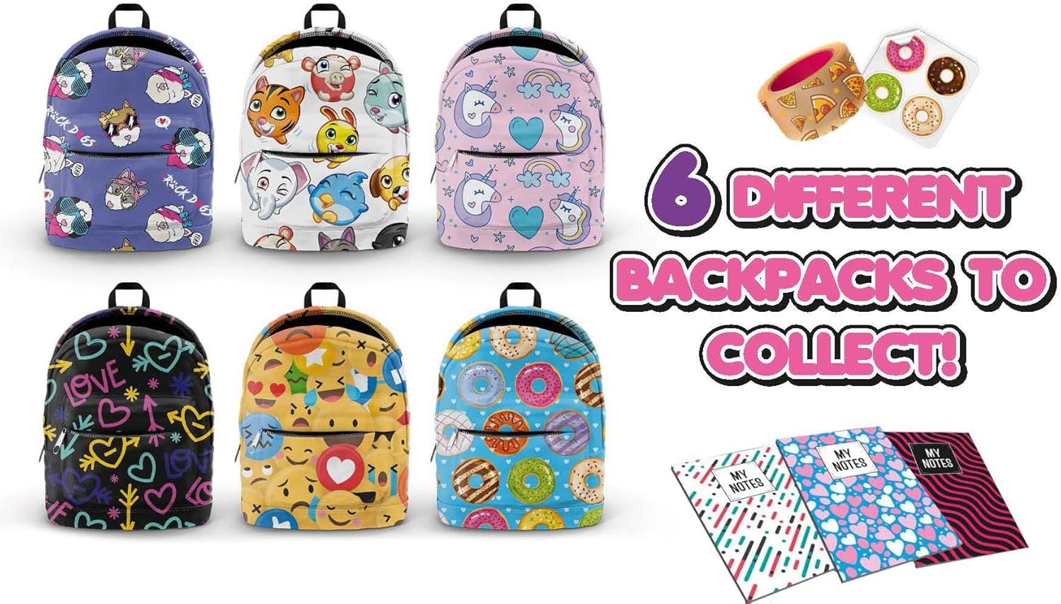 Joy Toy 37962 Bagz4Fashion 9 x 5 cm Mini 5 różnych artykułów piśmienniczych wewnątrz plecaka 7 x 5 x 10 cm, kolorowy