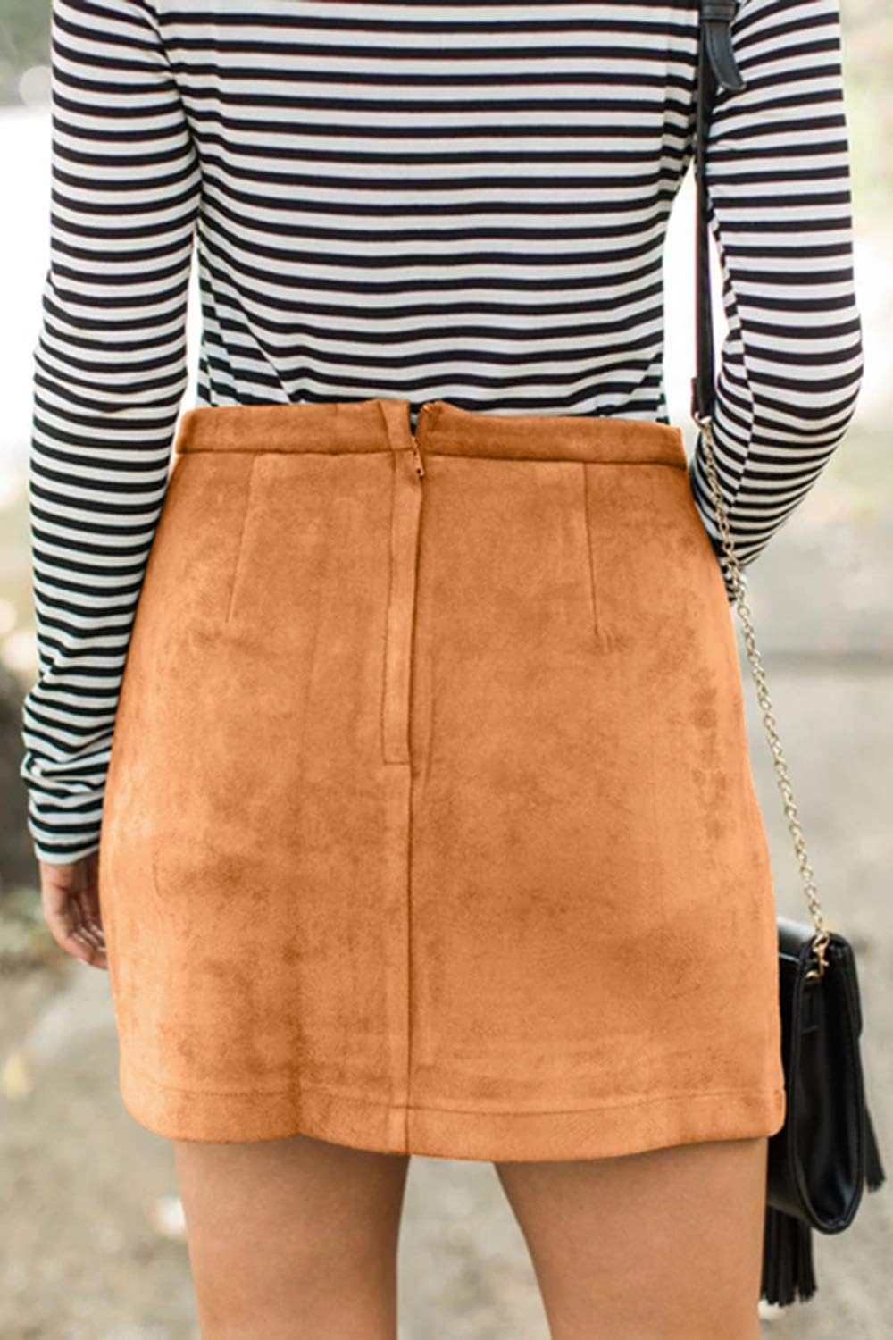 Meyeeka Women's Button Front Faux Suede High Waist A-line Mini Skirt with Pocket - Image 2