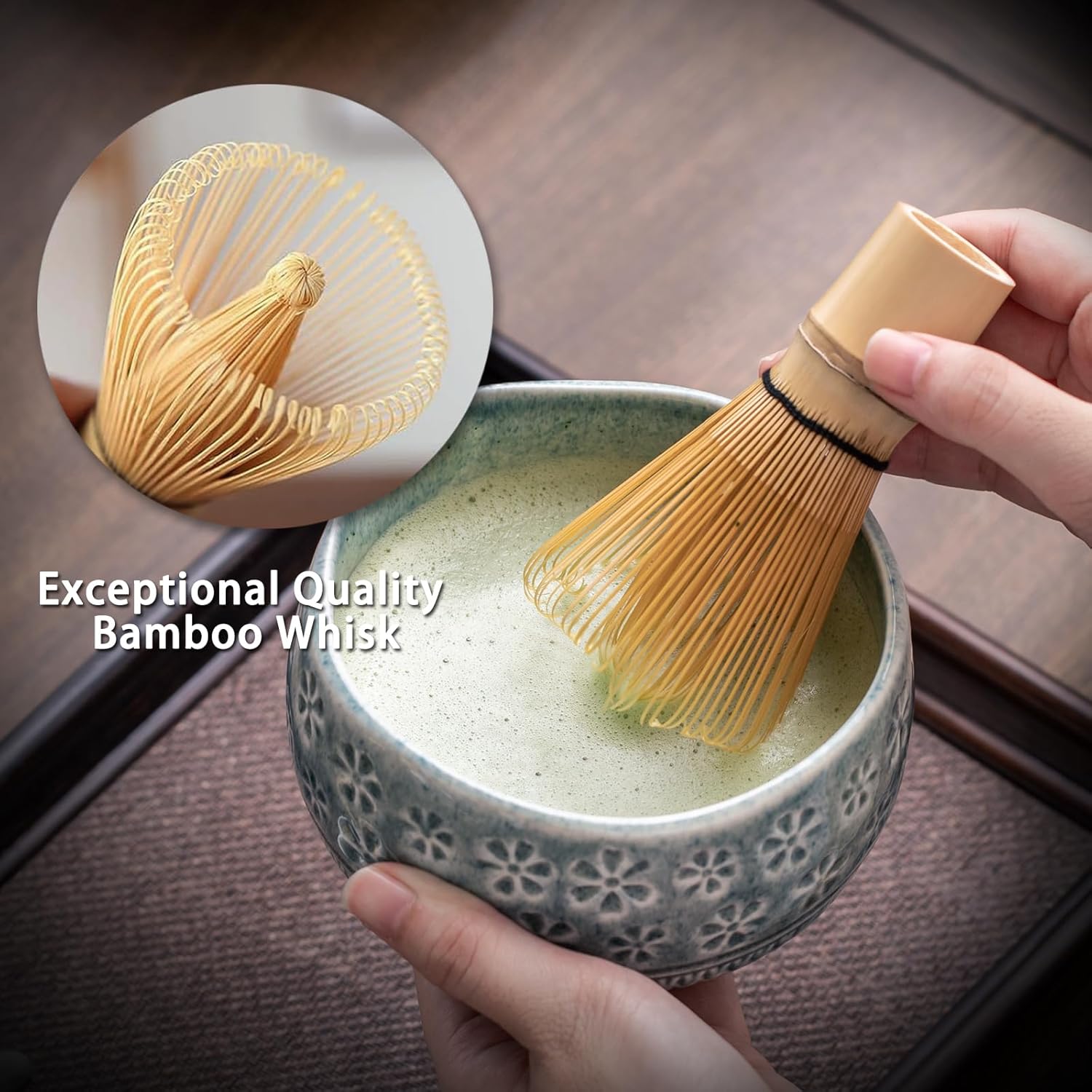Matcha Whisk Set, Ceramic Matcha Kit Includes Matcha Bowl, Matcha Whisk and Holder, Bamboo Scoop, Scoop Rest, Sifter and Tea Towel - 7 Pcs Matcha Kit for Matcha Lovers (Blue) - Image 4