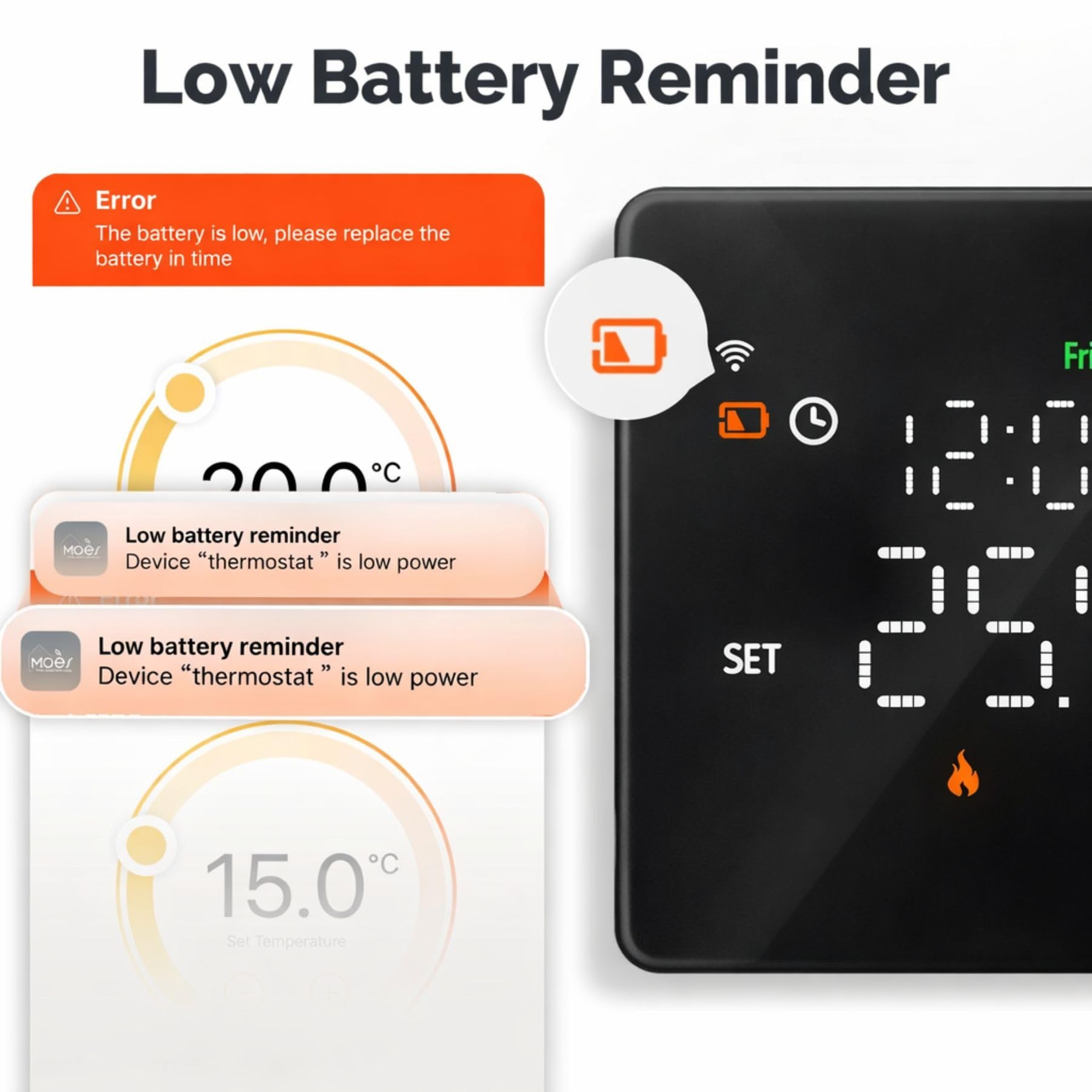 Termostato WiFi a Pilas para Caldera de Gas, Negro, Termostato Inteligente Programable Semanal, Pantalla Táctil, Control por App Tuya Smart Life, Montaje en Pared o Empotrado