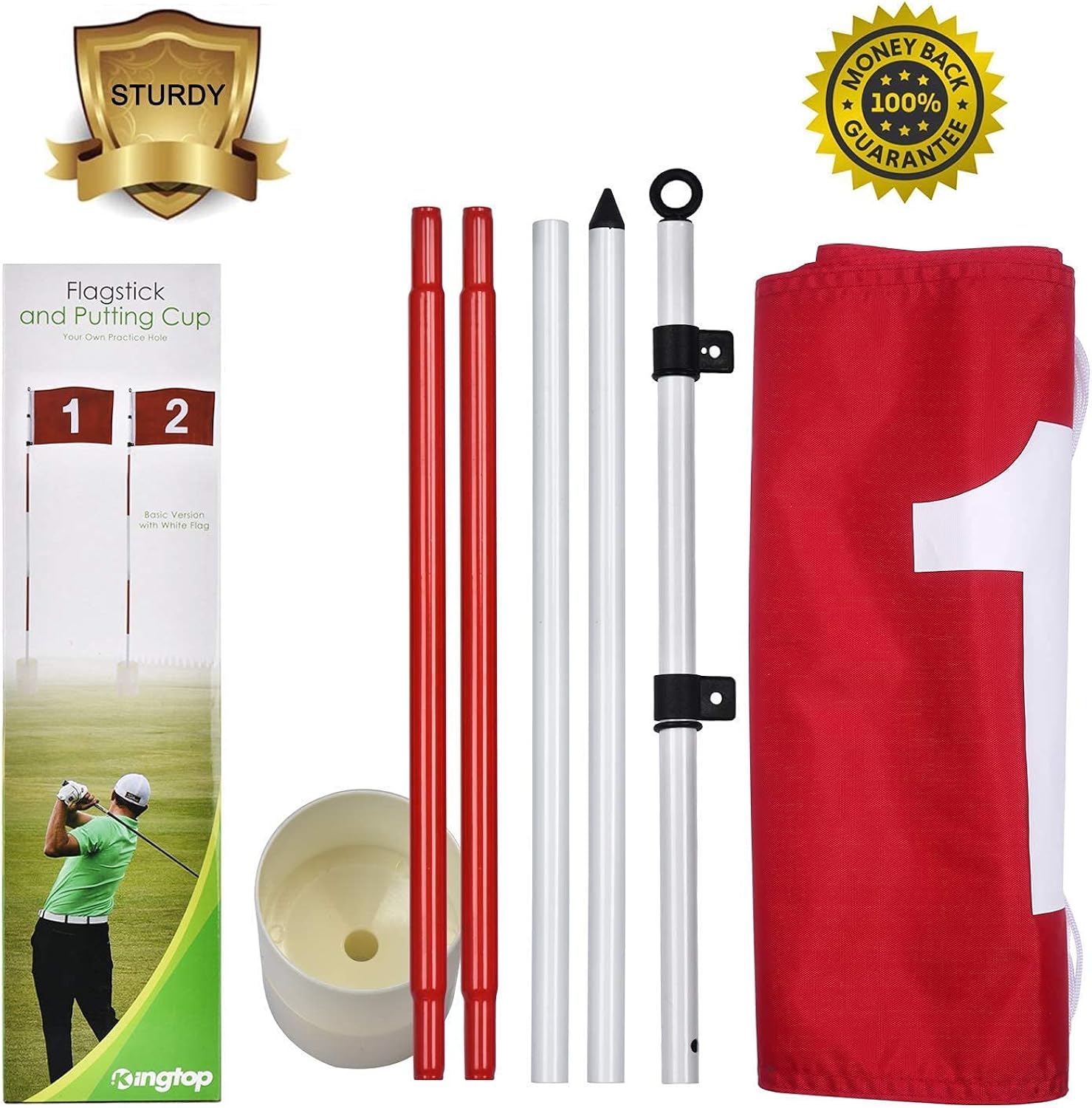 KINGTOP Golf Flagstick with USA Golf Flag, Putting Green Flags Hole Cup Set, 6 Feet in Height, Golf Pin Flags for Driving Range Backyard, 5-Section Design, Additional Putting Green Replacement, 2-Pack : Sports & Outdoors