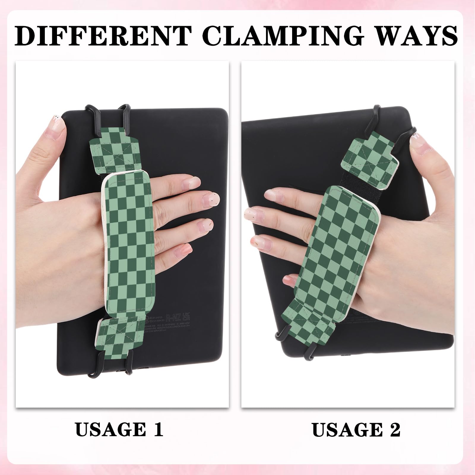 Handschlaufe-Zubehör für Kindle, grün karierter Fingergriff für 15,2–20,3 cm (6 - 8 Zoll) Paperwhite 11. / 12. Generation/Kobo/Sony/Lenovo/iPad Mini Ereader E-Book Tablet, hohe Elastizität