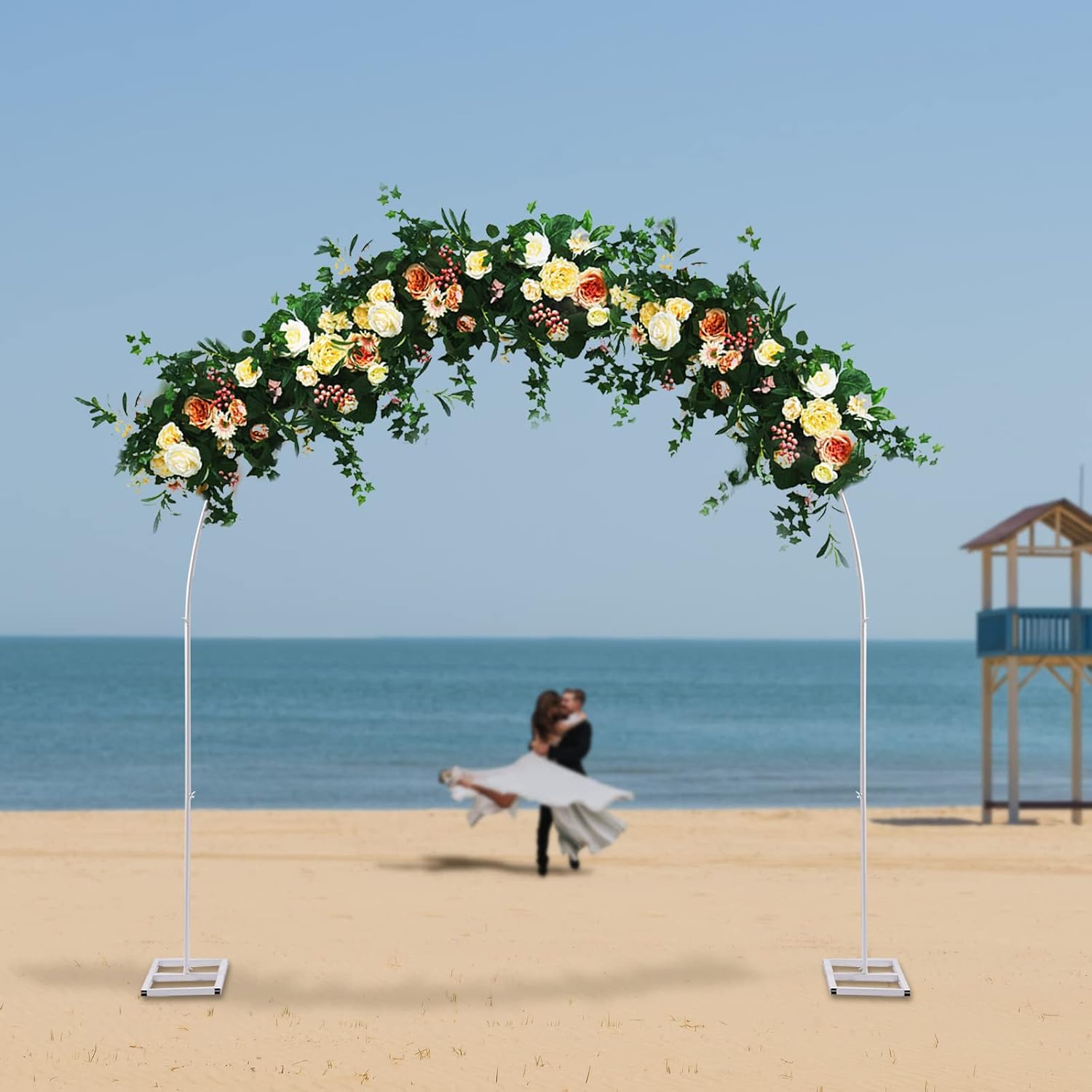 7.5ft Metal Wedding Arch, Balloon Arch Backdrop Arch Stand for Wedding, Bridal, Garden, Yard, Indoor Outdoor Party Decoration, Metal Wedding Arch Frame for Ceremony Decoration (White)