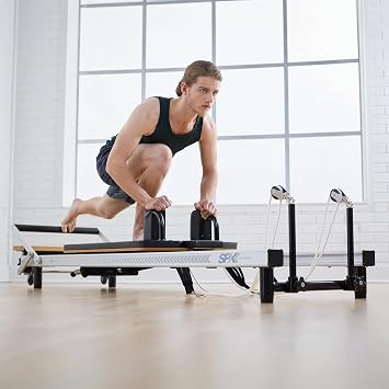 MerrithewTM at Home SPX Reformer Package with Reformer Box, Footstrap, Padded Platform Extender and Metal Roll-up Pole Pilates Workouts at Home