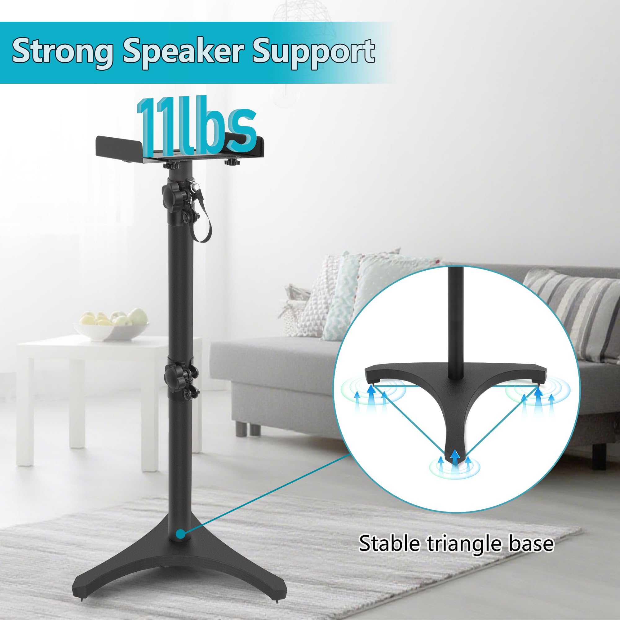Set di 2 Supporti per Altoparlanti Regolabili in Altezza da 78 a 104CM, Fino a 5KG, Supporto per Altoparlanti con Base Triangolare, Supporti Universali per Altoparlanti per Home Cinema (3 Sezioni)