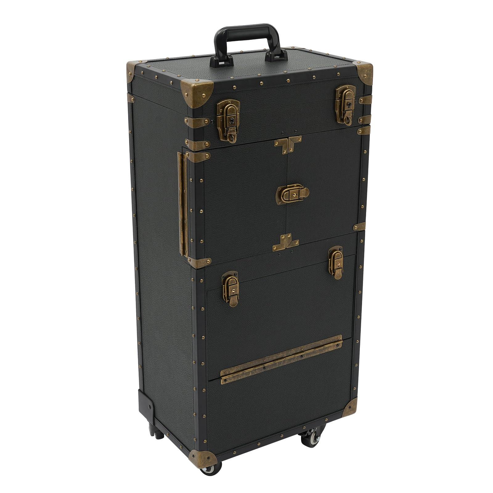 Professional Hairdressing Case, Rolling Hairdressing Tool Box, Multi-functional Cosmetic Trolley with Combination Locks and Keys, Makeup Train Case for Salon Makeup Beauty (Black)