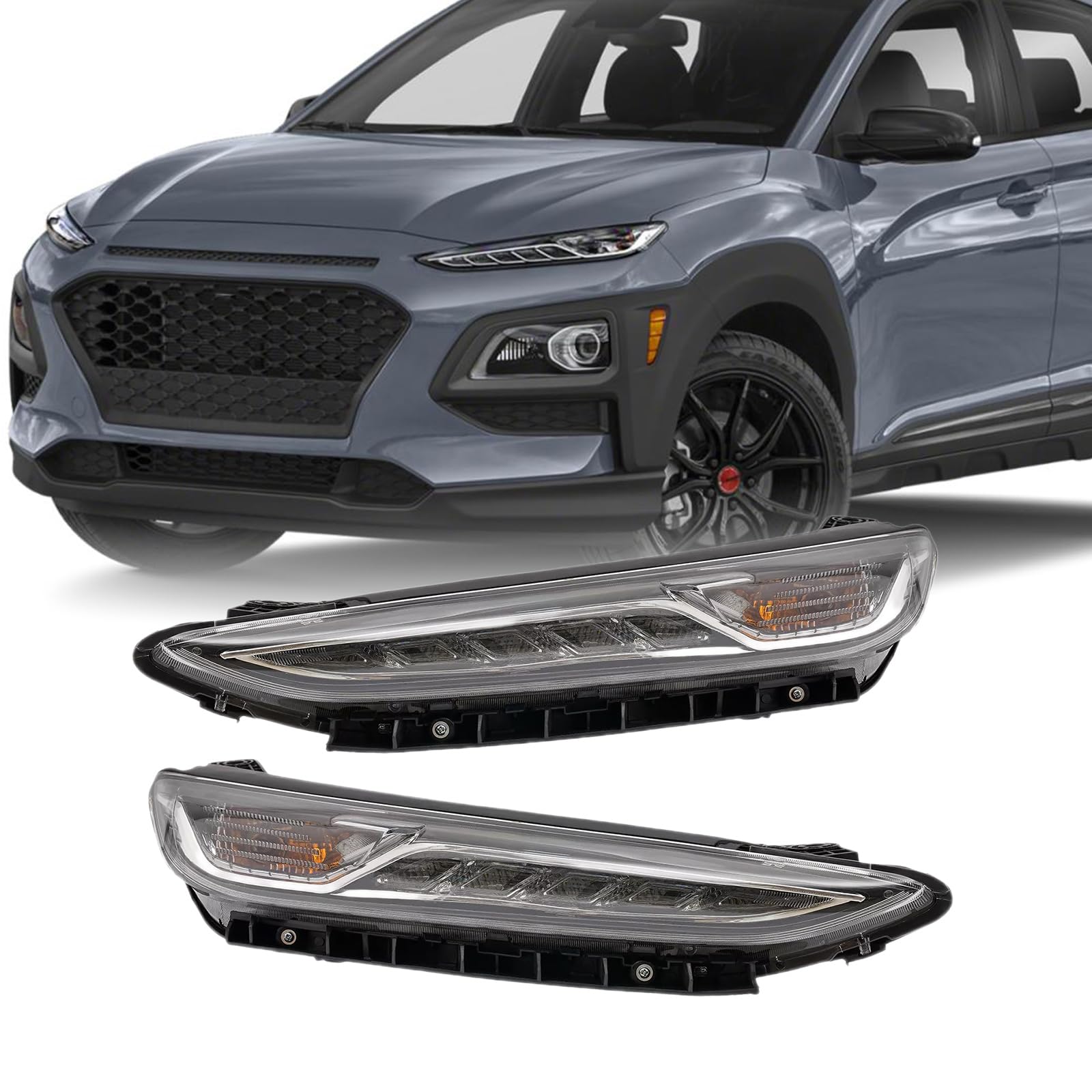 YINZINR Front LED DRL Light Fits for 2018-2021 Hyundai Kona, OE # 92208J9010 92207J9010 (Driver & Passenger Side)