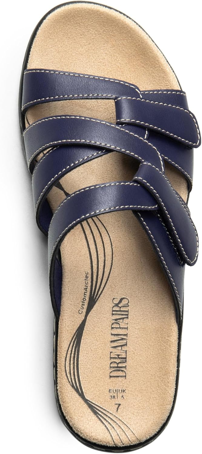 DREAM PAIRS Womens Slides Arch Support Slip on Flat Sandals Comfort Plantar Fasciitis Soft Cushion Slippers With Adjustable Straps - Image 5