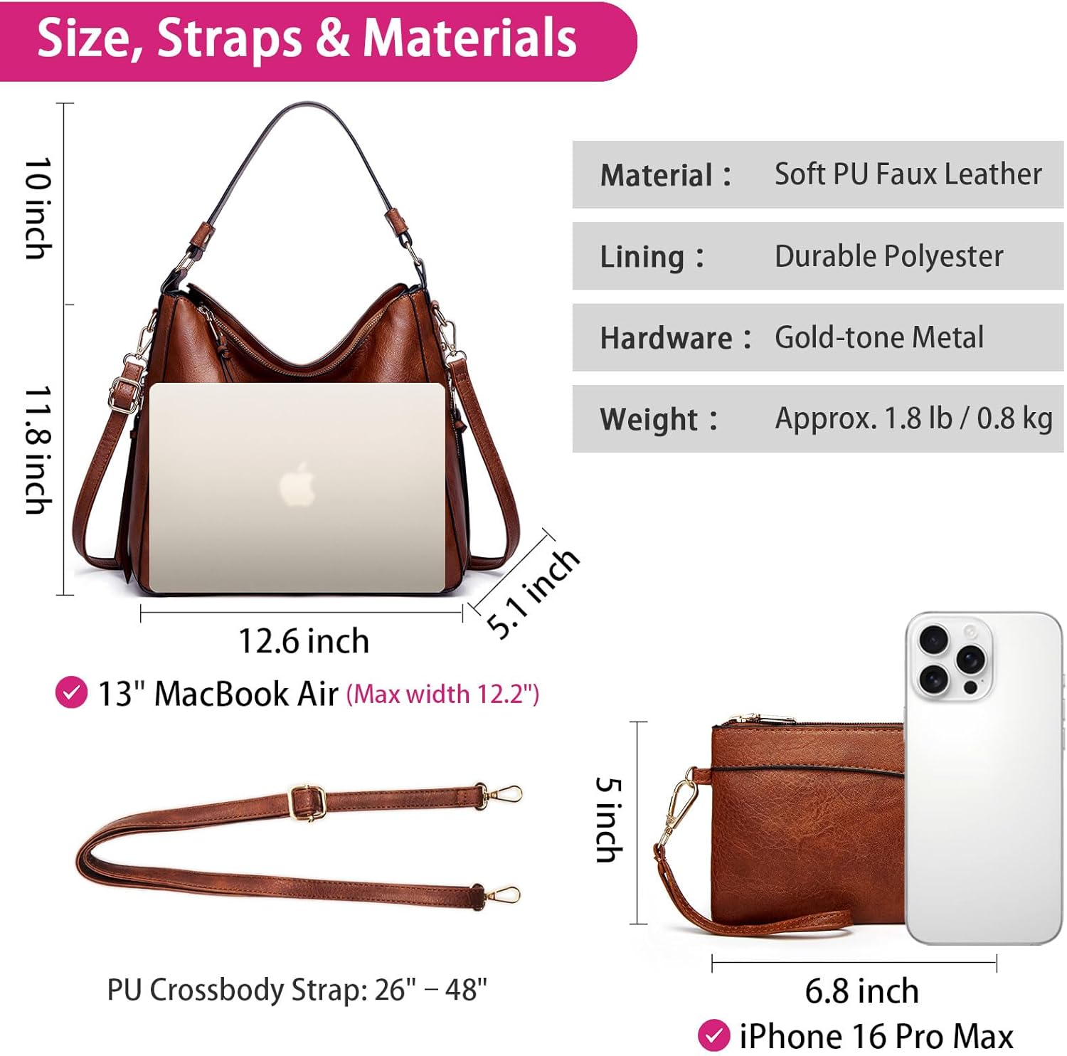 Large Trendy Designer Hobo Tote Bag for Women, Soft Leather Crossbody Shoulder Handbag, Purse and Wallet Set Black Brown - Image 4