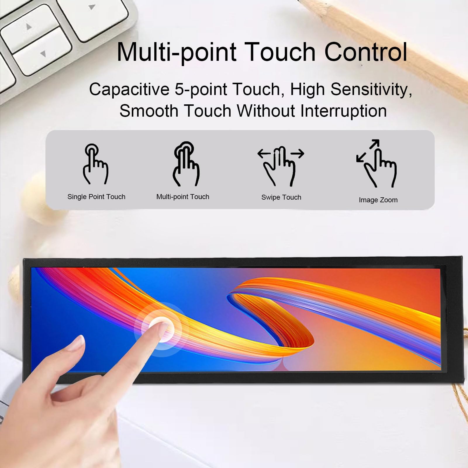 Monitor Secondario 8.8 Pollici 1920x480 IPS 178 Gradi Touch Capacitivo, Schermo Esteso USB-C per Statistiche PC in Gioco e Dashboard Twitch, Scocca in Lega di Alluminio 60Hz per Streamer e Sim Racer