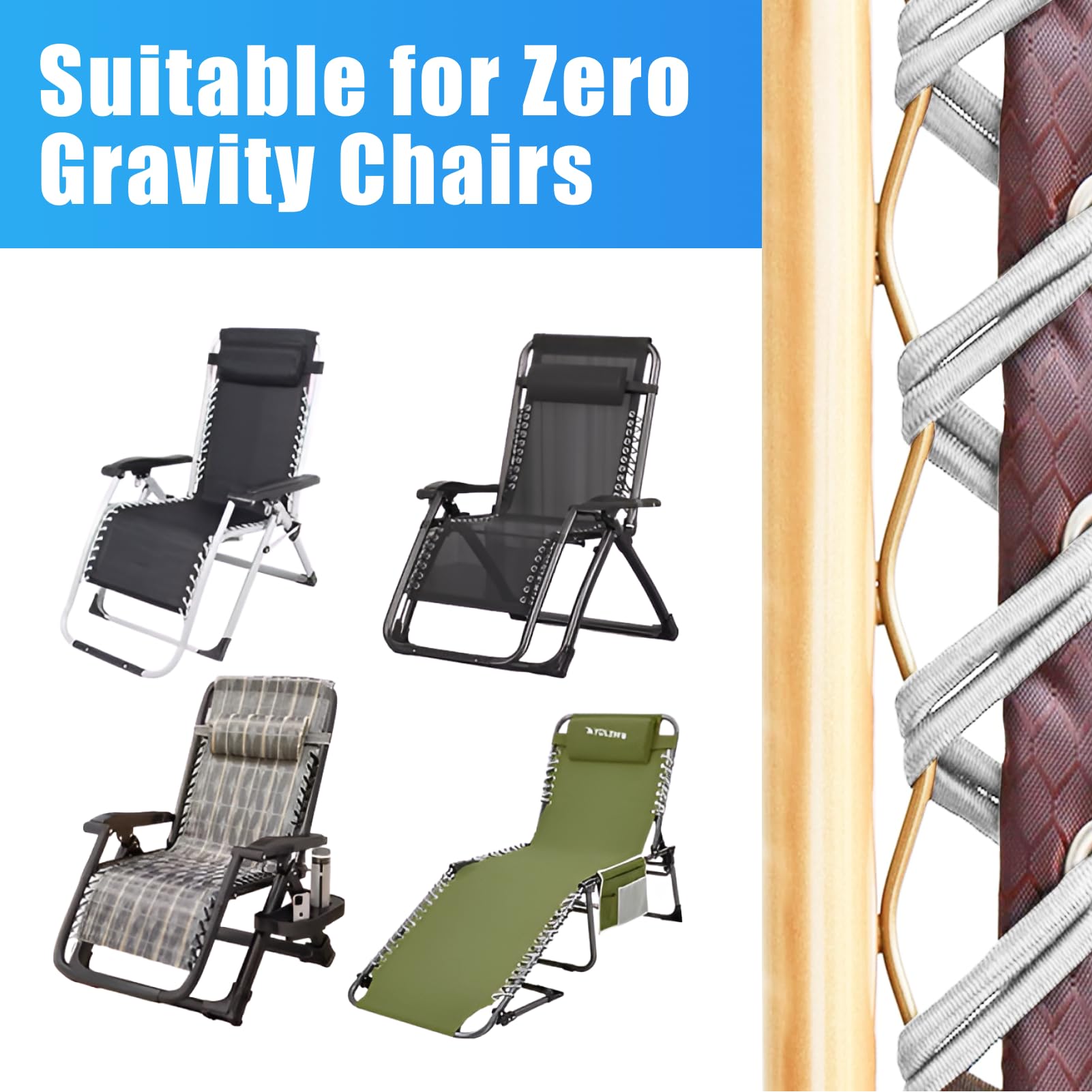 Uniwersalny elastyczny leżak 4 szt. (2 x 2,2 m + 2 x 1,4 m) do relaksu Zero Gravity elastyczny fotel wypoczynkowy, krótka lina zastępuje górną część liny lon