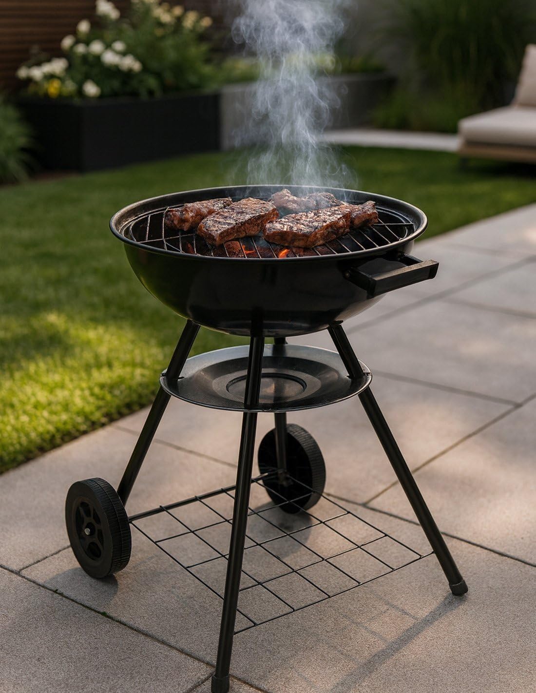 JARDIN202 - Barbacoa de Carbón Portátil Dakota | Parrilla Redonda Estilo Kettle | Exteriores, Jardín y Camping | Parrilla de Ø 45 cm | Negro