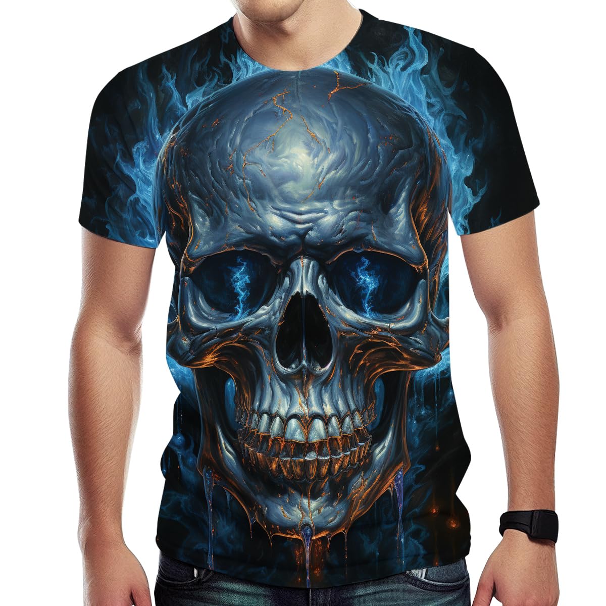 Girren Skull T-Shirts for Men Novelty 3D Print Skeleton Tshirts Skull Graphic Short Sleeve Tee Top