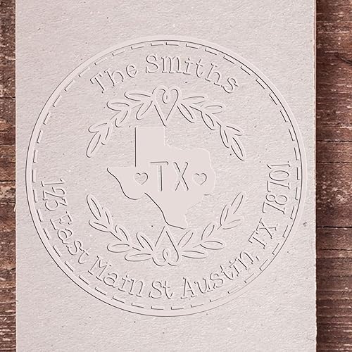 Miniatura 441 de Round State Love - Sello de dirección de devolución para Texas, uso con almohadilla de sello, mango de madera, sello de dirección de Texas