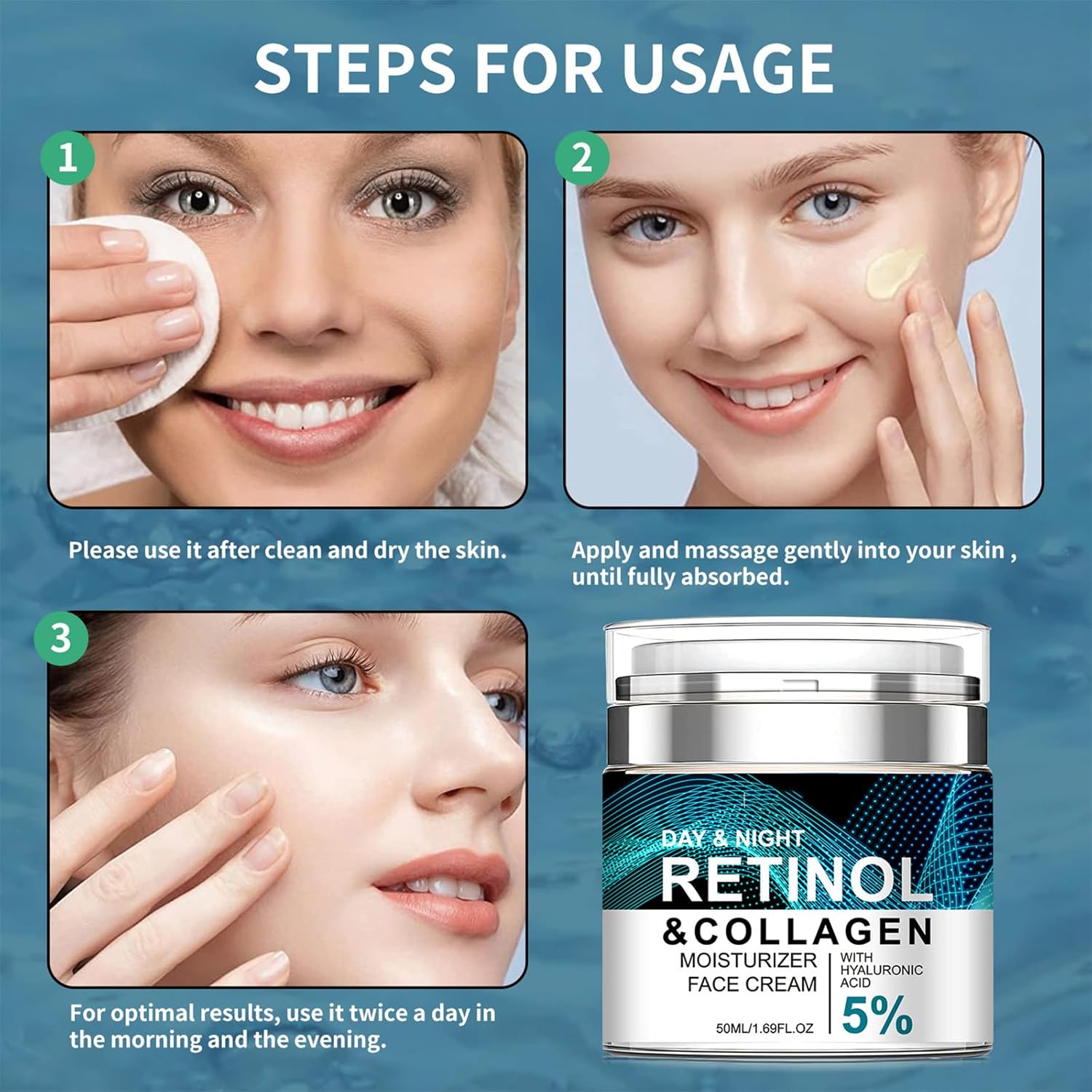Retinol and Collagen Face Cream with 5% Hyaluronic Acid Retinol Cream for Face Anti Aging Wrinkle Reduce Fine Lines Lifting Firming Moisturizing Day & Night Facial Care Suitable for All Skin Types - Image 7
