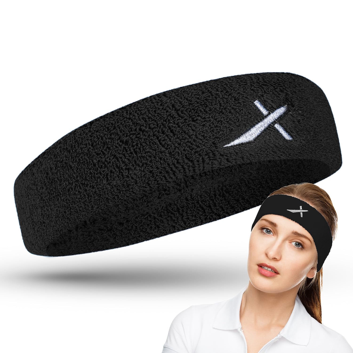 Vector X Headband for Boys Men & Women- Breathable, Non-Slip & Quick Drying Soft Cotton Hair Towel Sweat Band for Gym Workout Yoga Tennis Badminton Running and Other Sports (Black)-image-34
