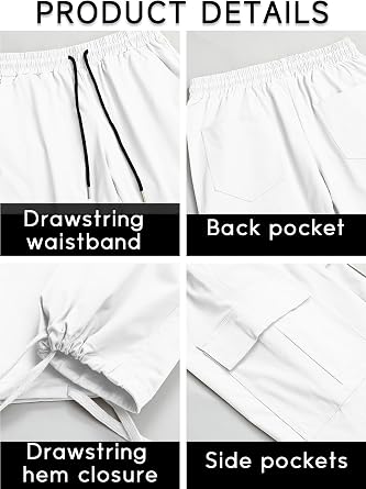 HYPESTFIT Men's Cargo Pants - Cotton Drawstring Waist Loose Straight Fit, Casual Hiking Athletic Joggers for Men