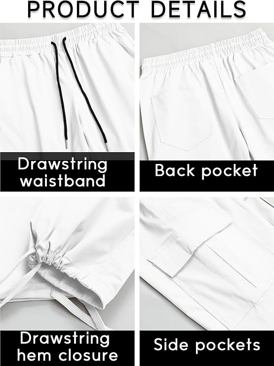HYPESTFIT Men's Cargo Pants - Cotton Drawstring Waist Loose Straight Fit, Casual Hiking Athletic Joggers for Men