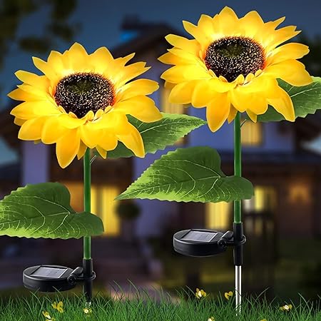 DAYBETTER Sunflower Solar Lights Waterproof Garden Lights | 20 LED Starburst Swaying Lights | Solar Outdoor Garden Decor for Balcony | Garden | Lawn (Pack of 2) Tar-R1