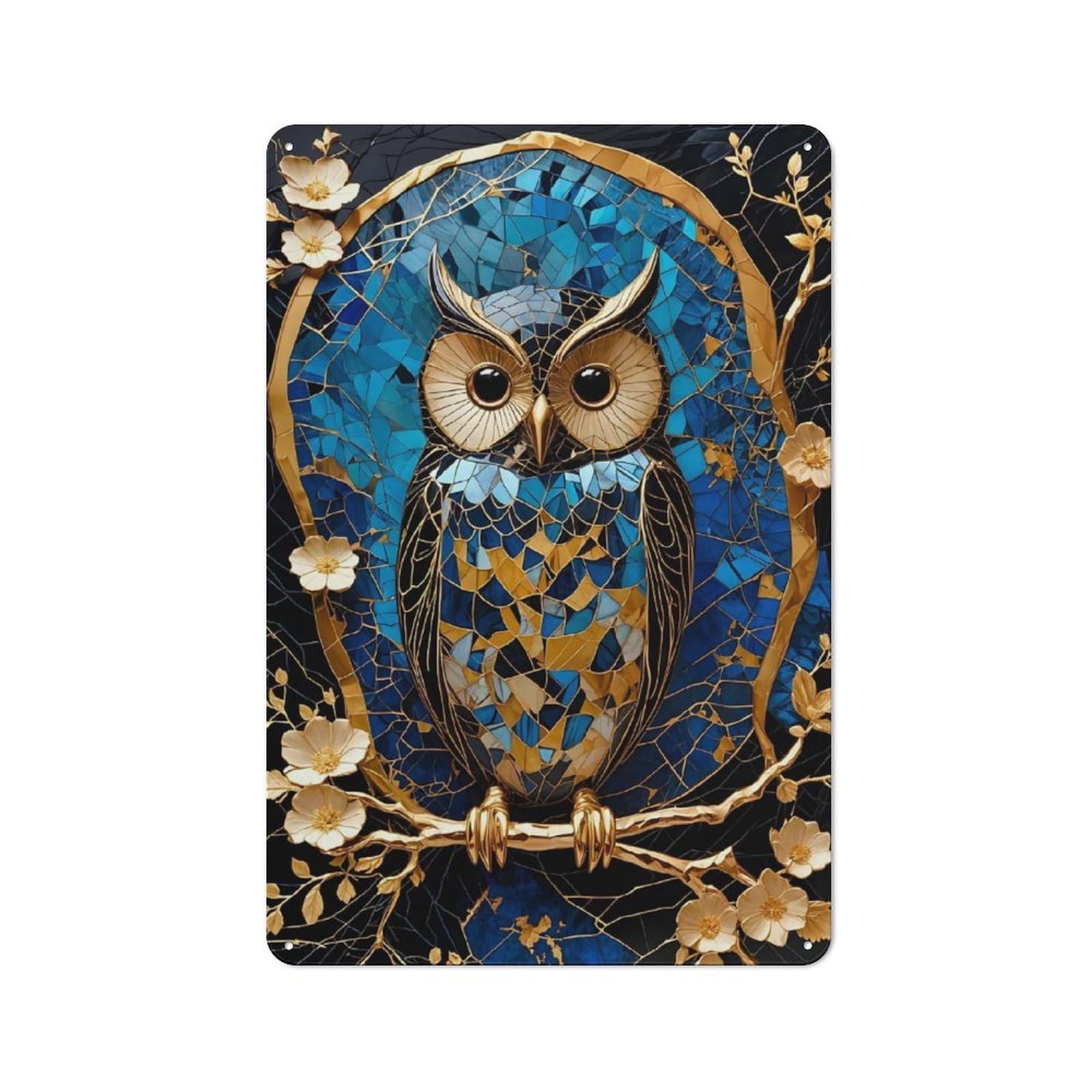 Junmoney Owl Art Tin Wall Plaque 30X20cm With For Pub Or Café, A Decorative Christmas Gift For Hospitality Wall Decor Collectors