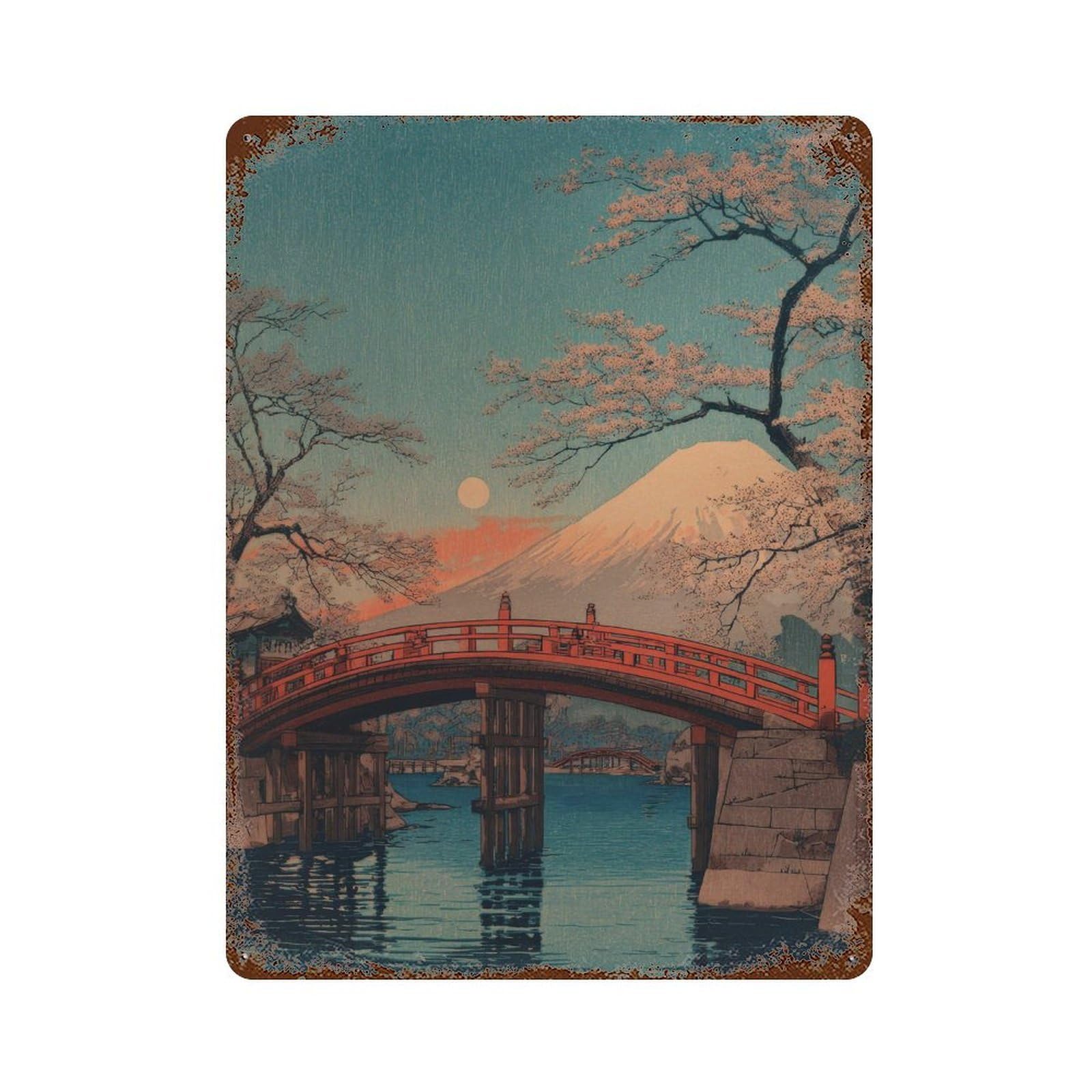 xiaoxiaoshen Japanese Landscape Japan Oriental Traditional Woodblock Style. Zen Nature Home Decor Wall Decor Art Metal Tin Poster Modern Home Decor Art Home Bar Shop Decorations Vintage Sign 40x30cm