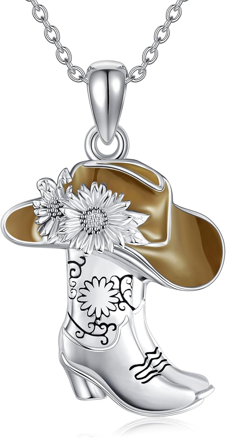 MONGAS Western Cowgirl Horseshoe Necklace Cowgirl Boot Hat Horseshoe Necklace Western Country Cowgirl Jewelry Gifts for Women